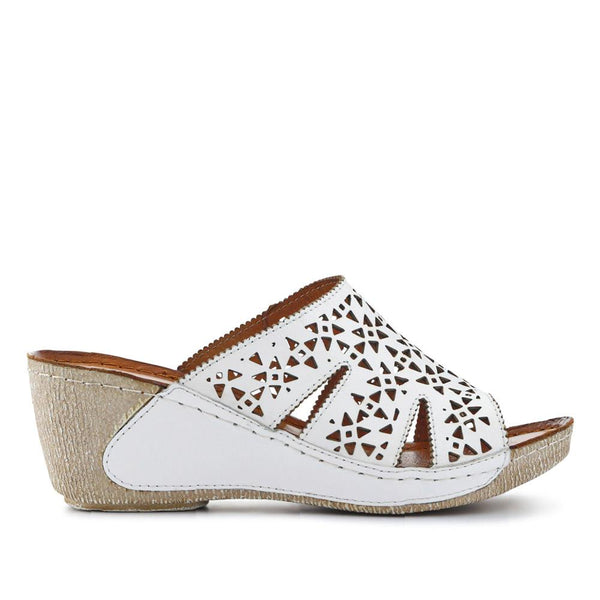 pavers Breathable Leather Wedged Mules - White