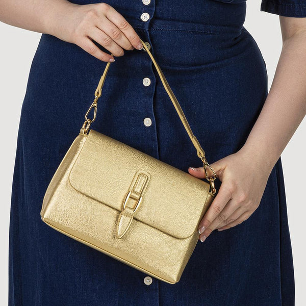 Pavers Buckle-Closure Handbag - Gold