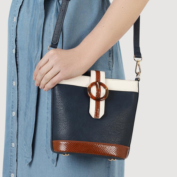Pavers Buckle-Fasten Cross-Body Bag - Navy Tan
