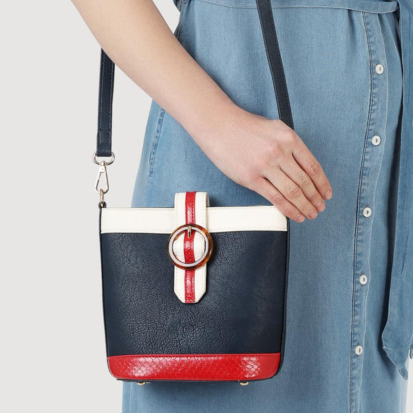 Pavers Buckle-Fasten Cross-Body Bag - White-Navy-Red