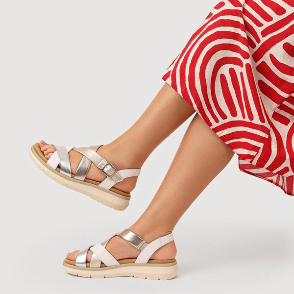 Pavers Buckle-Fastened Leather Sandals - White Multi