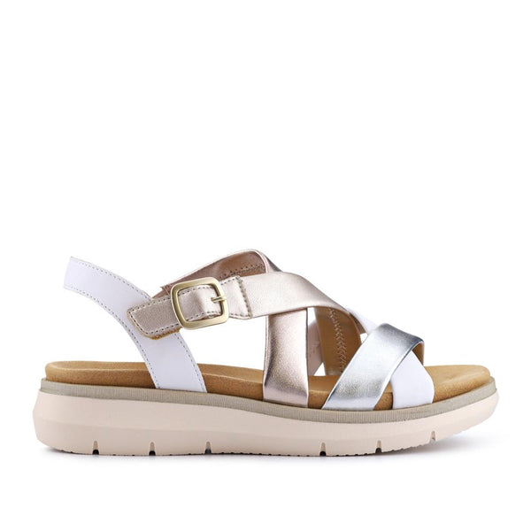pavers Buckle-Fastened Leather Sandals - White Multi