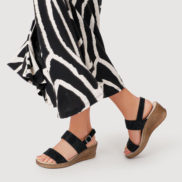 Pavers Buckle-Up Wedge Sandals - Black