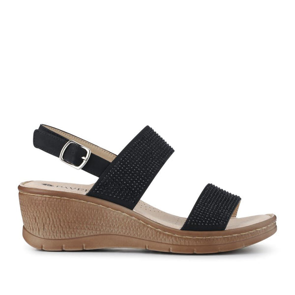 pavers Buckle-Up Wedge Sandals - Black