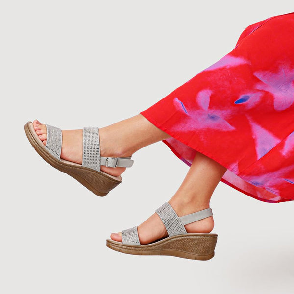 Pavers Buckle-Up Wedge Sandals - Light Grey