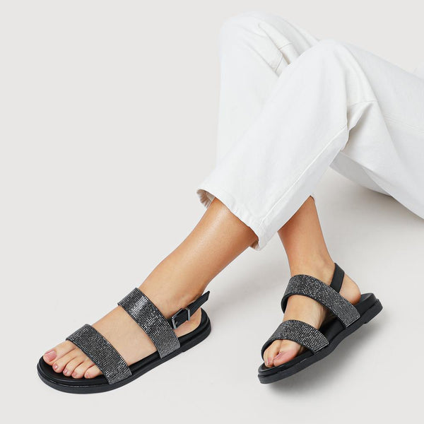 Pavers Buckled Slingback Sandals - Black