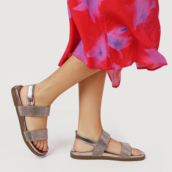 Pavers Buckled Slingback Sandals - Rose Gold
