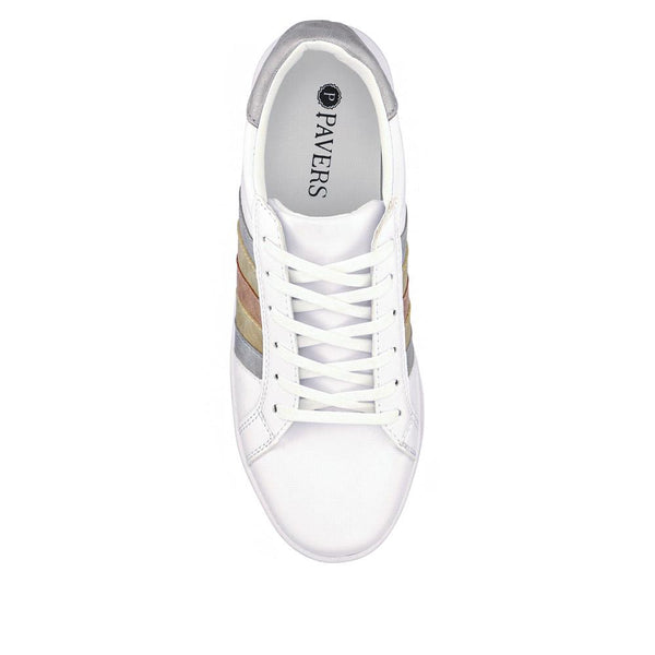Pavers Casual Lace-Up Trainers - White Metallic