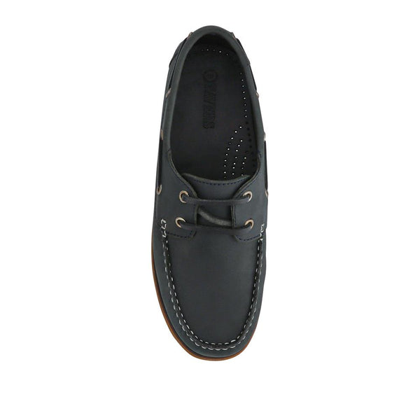 Pavers Casual Leather Boat Shoes - Black