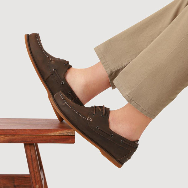 Pavers Casual Leather Boat Shoes - Brown