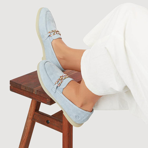 Pavers Casual Leather Heeled Loafers - Blue