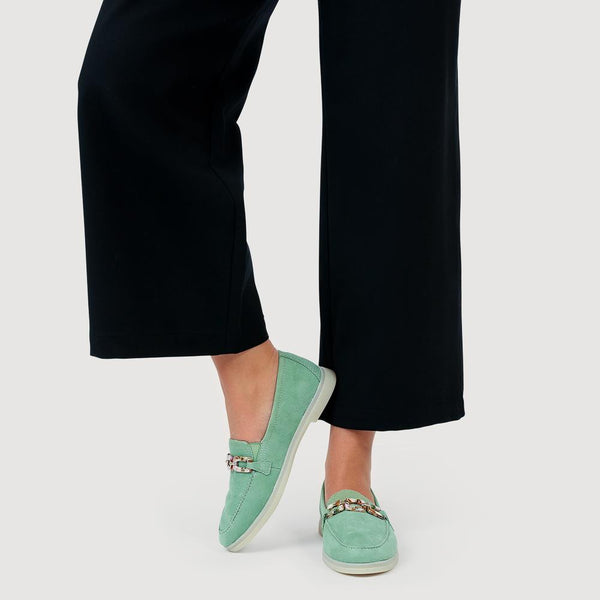 Pavers Casual Leather Heeled Loafers - Green