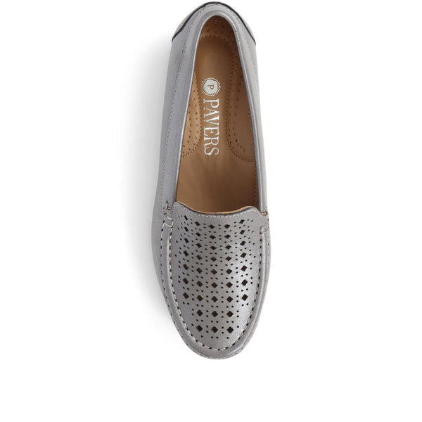 Pavers Casual Leather Moccasins - Pewter