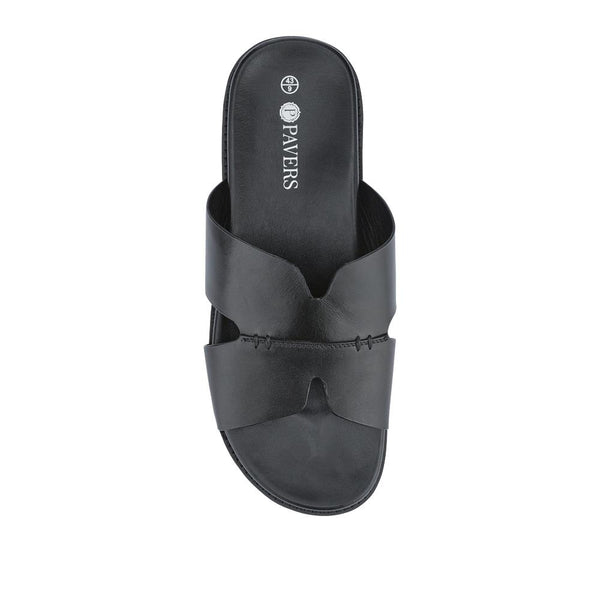 Pavers Casual Men's Leather Slide Sandals - Black