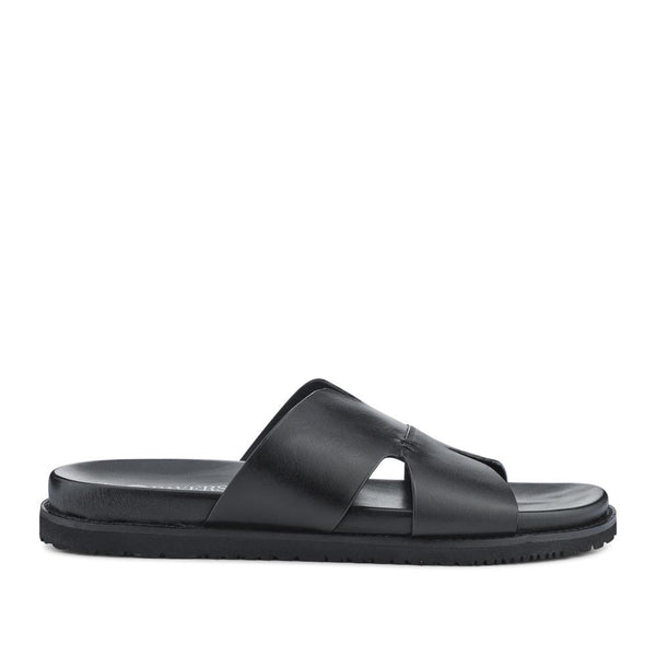 pavers Casual Men's Leather Slide Sandals - Black