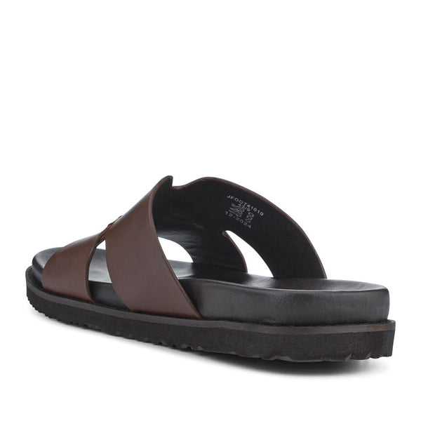 Pavers Casual Men's Leather Slide Sandals - Brown