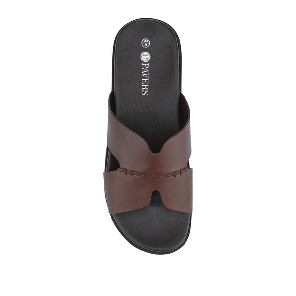 Pavers Casual Men's Leather Slide Sandals - Brown