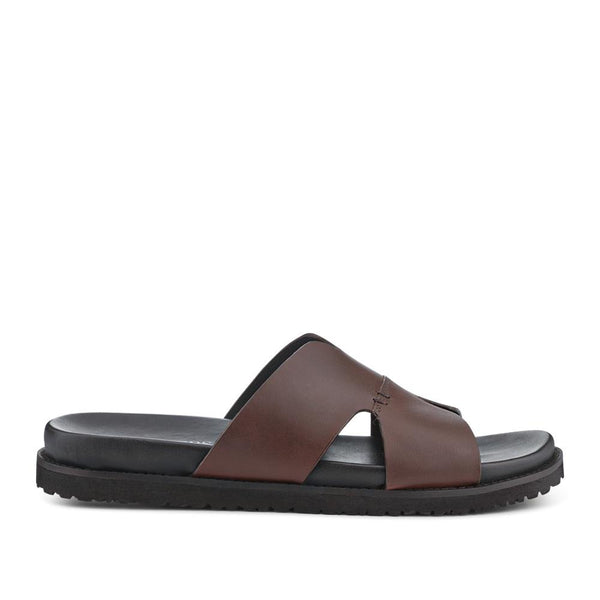 pavers Casual Men's Leather Slide Sandals - Brown