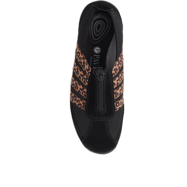 Pavers Casual Zip Up Trainers - Black-Leopard