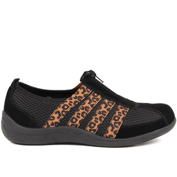 pavers Casual Zip Up Trainers - Black-Leopard