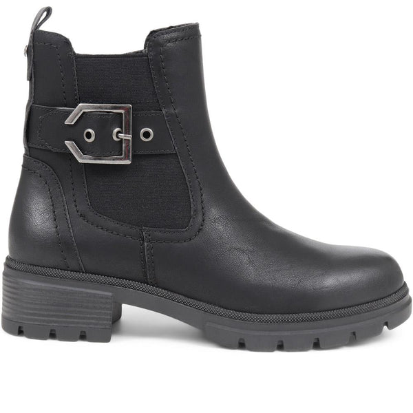 pavers Chunky Buckle Detail Ankle Boots - Black