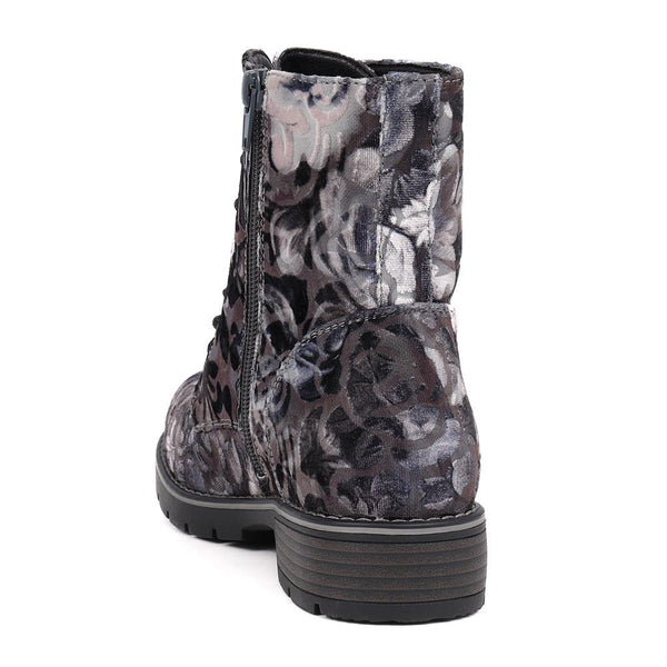 Pavers Chunky Lace-Up Ankle Boots - Grey Floral