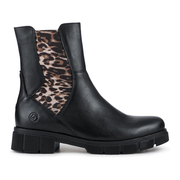 pavers Chunky Leather Chelsea Boots - Black Leopard