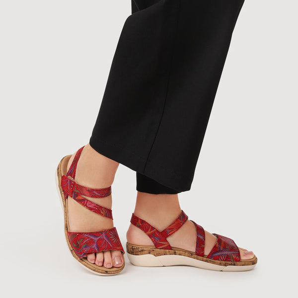 Pavers Chunky-Sole Leather Sandals - Red Multi