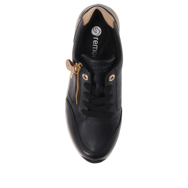 Pavers Chunky Sole Leather Trainers - Black