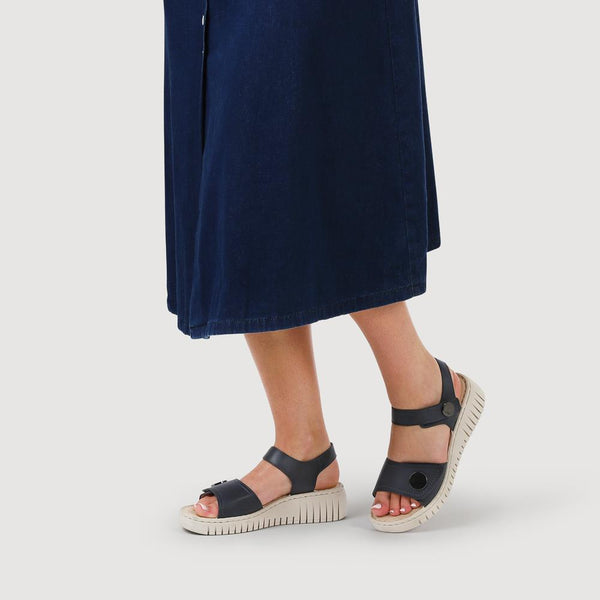 Pavers Chunky-Soled Touch-Fasten Mules - Navy