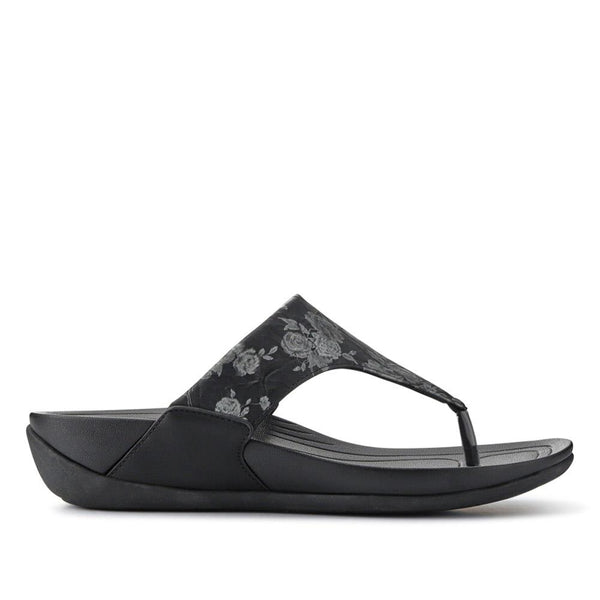 pavers Chunky Toe Post Sandals - Black Floral