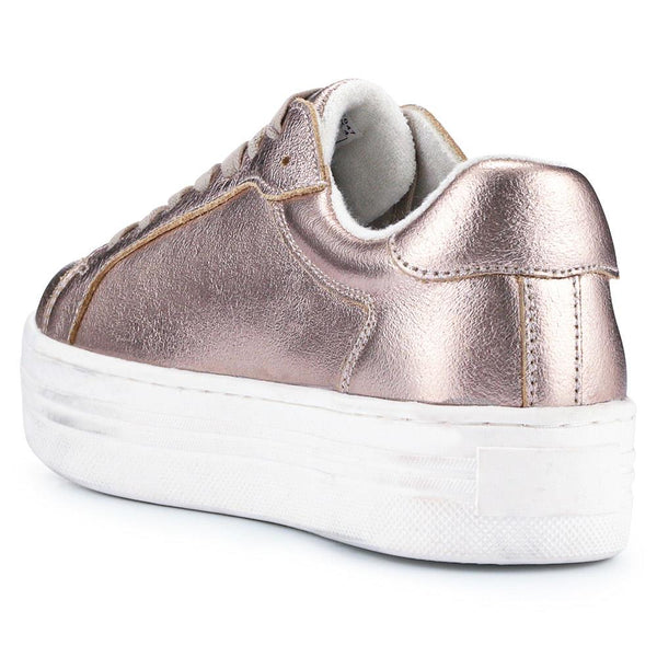Pavers Coated Leather Platform Trainers - Champagne