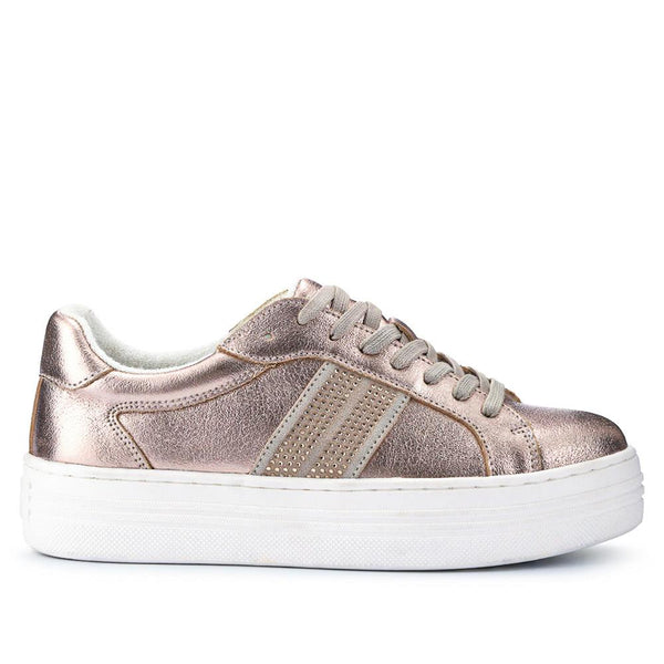 pavers Coated Leather Platform Trainers - Champagne