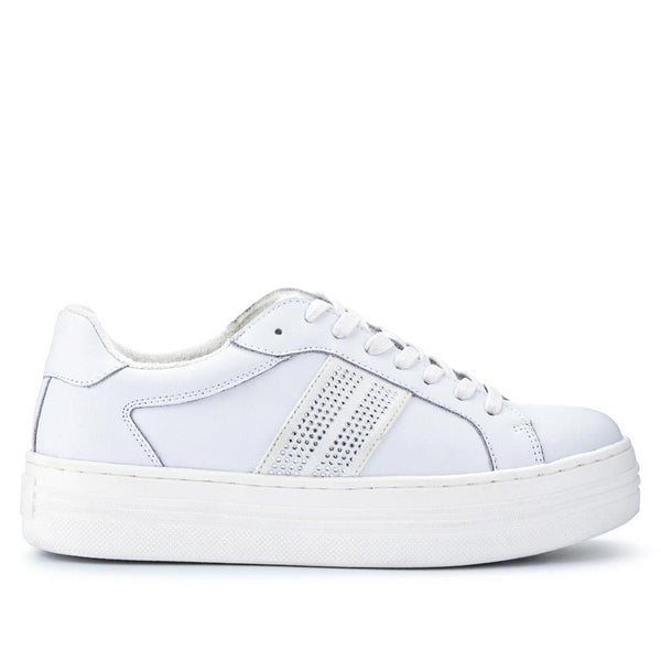 pavers Coated Leather Platform Trainers - White