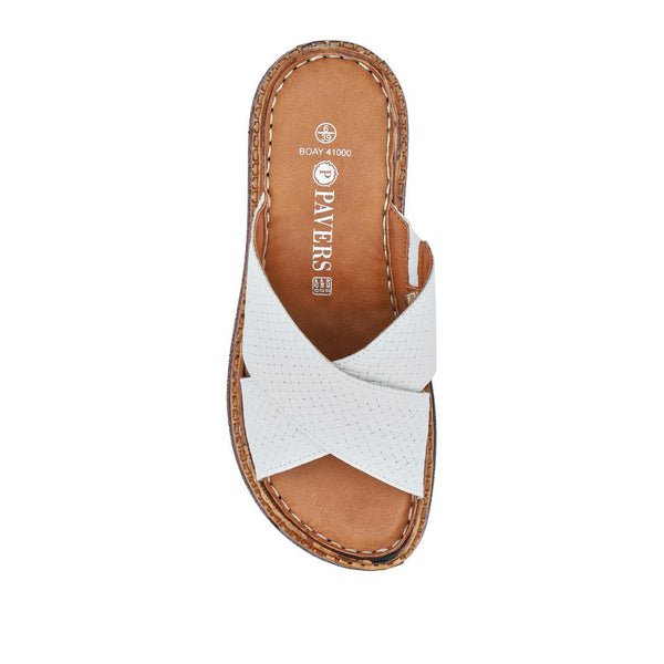 Pavers Cushioned Leather Mules - White