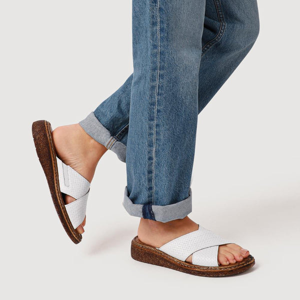 Pavers Cushioned Leather Mules - White