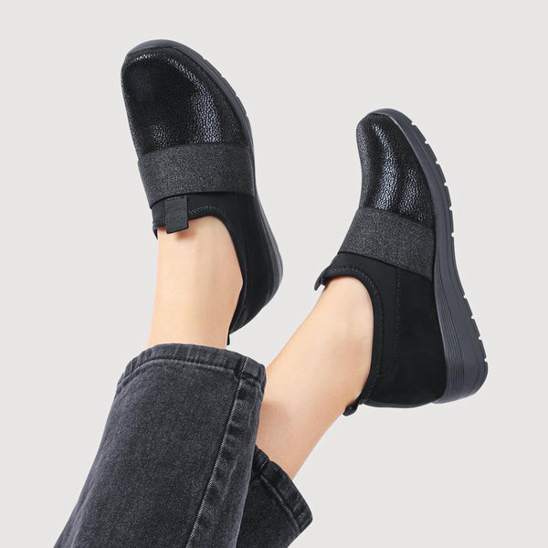 Pavers Cushioned Wedge Slip-On Shoes - Black