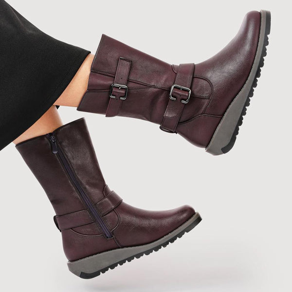 Pavers Dual Buckle Calf Length Boots - Purple