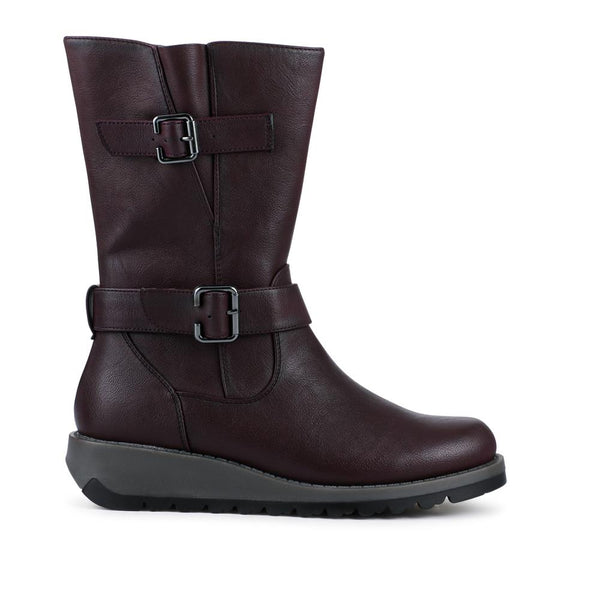 pavers Dual Buckle Calf Length Boots - Purple