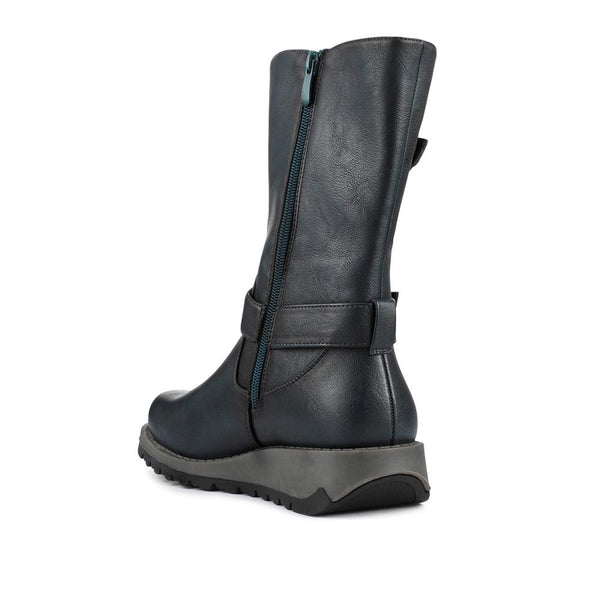 Pavers Dual Buckle Calf Length Boots - Teal