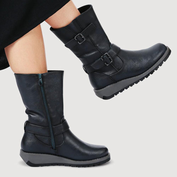 Pavers Dual Buckle Calf Length Boots - Teal