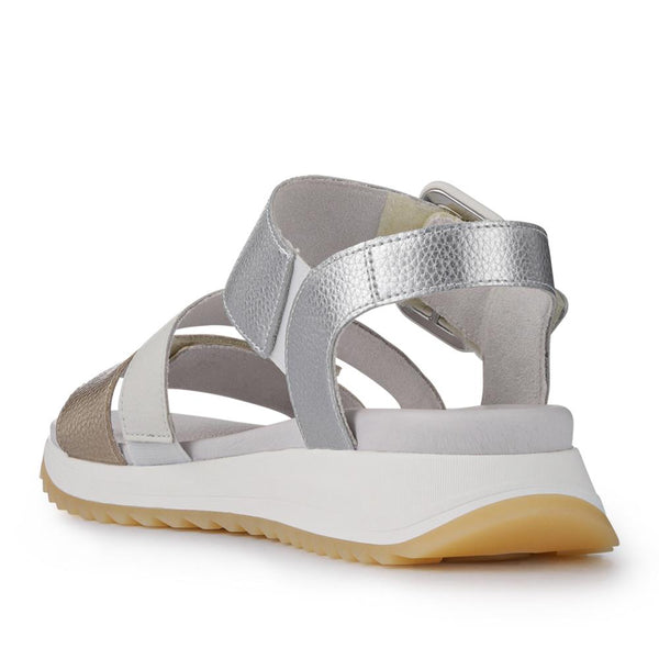 Pavers Dual-Fasten Leather Sandals - White Metallic