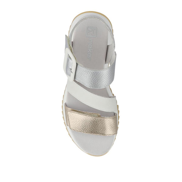 Pavers Dual-Fasten Leather Sandals - White Metallic