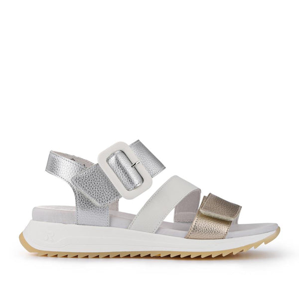 pavers Dual-Fasten Leather Sandals - White Metallic