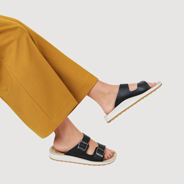 Pavers Dual-Strap Slip-On Sandals - Black