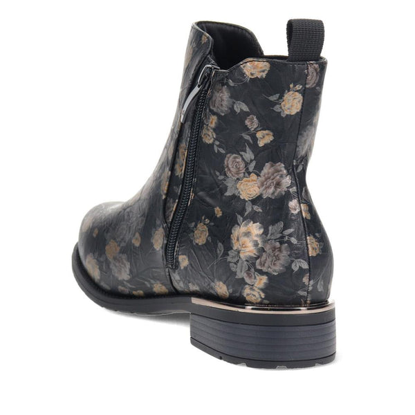Pavers EasyFit Block-Heel Ankle Boots - Black Floral