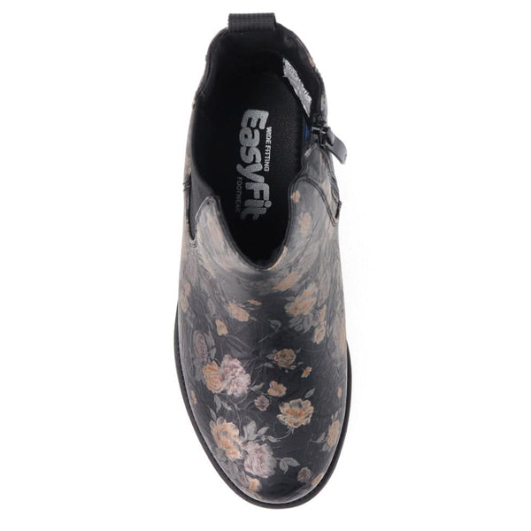 Pavers EasyFit Block-Heel Ankle Boots - Black Floral