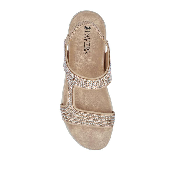 Pavers Elasticated Embellished Sandals - Gold