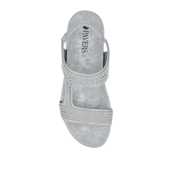 Pavers Elasticated Embellished Sandals - Silver