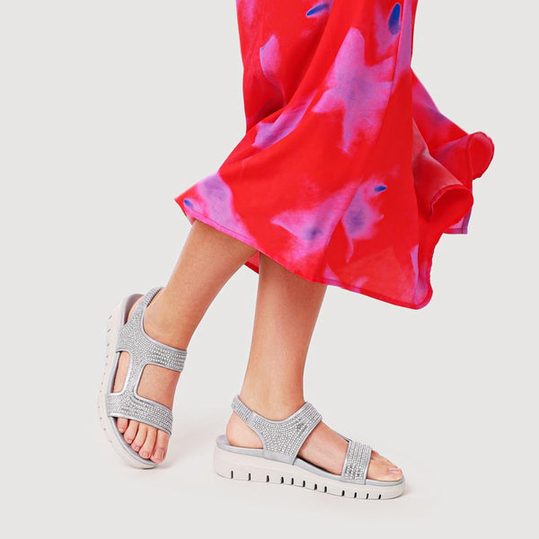 Pavers Elasticated Embellished Sandals - Silver